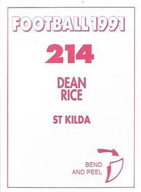 1991 Select AFL Stickers #214 Dean Rice Back